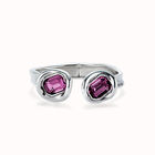 Pulsera r&iacute;gida ba&ntilde;ada en plata de ley y dos cristales rosas