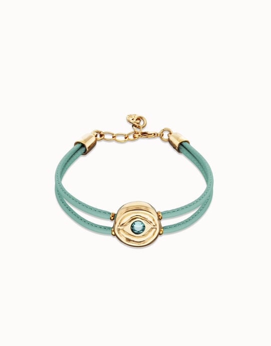Double turquoise leather birthstone bracelet with eye