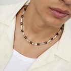 Leather necklace with silver and wooden beads