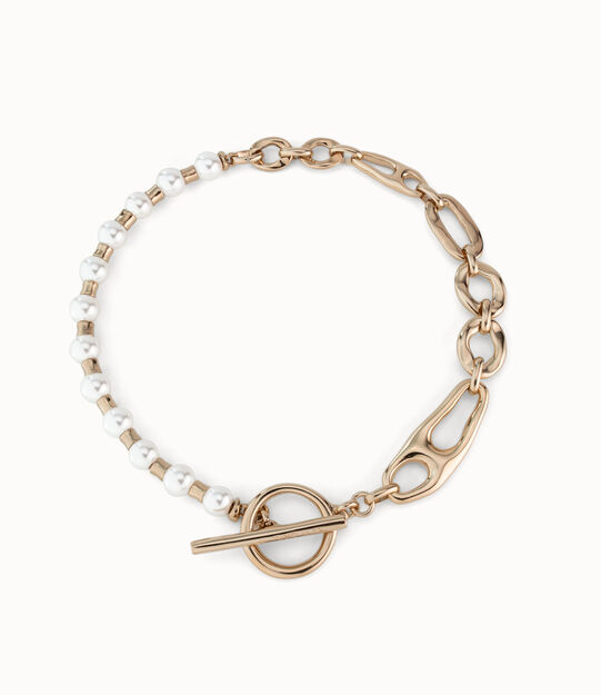 18K gold-plated necklace with a combination of links and pearls