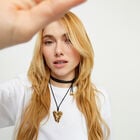 Long silk cord necklace with wing detail