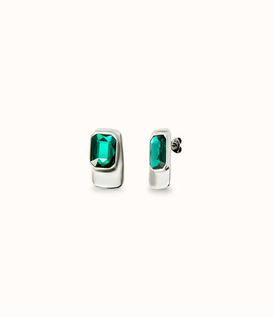 Sterling silver-plated rectangular-shaped earrings with green crystal