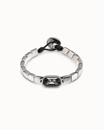 Bracciale placcato argento Sterling con una striscia di carré medi e scatola centrale con un cristallo