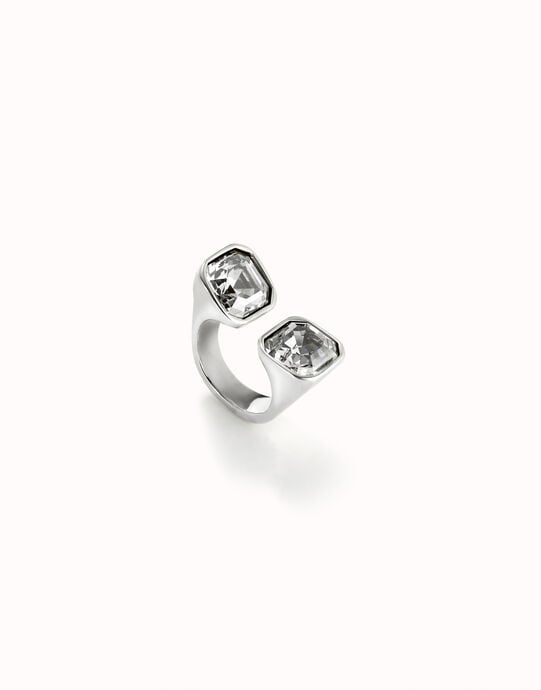 Bague plaqu&eacute;e argent avec cristal blanc