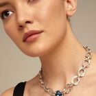 Short link chain necklace with large blue crystal
