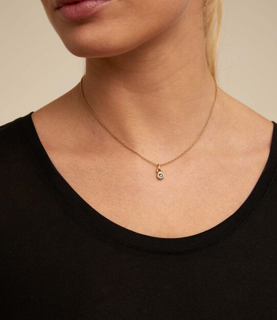 Round shaped Charm with a blue crystal, Golden, large