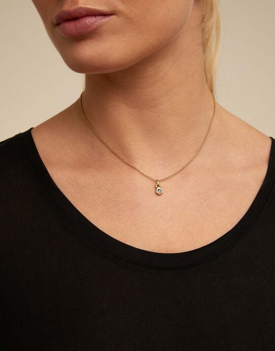 Round shaped Charm with a blue crystal, Golden, large
