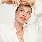 Double necklace with three drop-shaped pendants featuring multicoloured faceted crystals