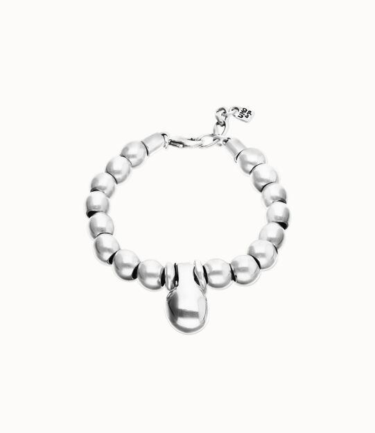 Pulsera de esferas medianas ba&ntilde;adas en plata de ley y esfera grande