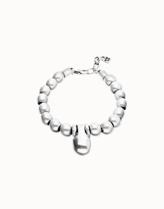 Pulsera de esferas medianas ba&ntilde;adas en plata de ley y esfera grande