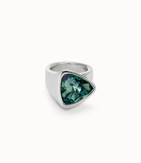 Sterling silver-plated ring with green crystal