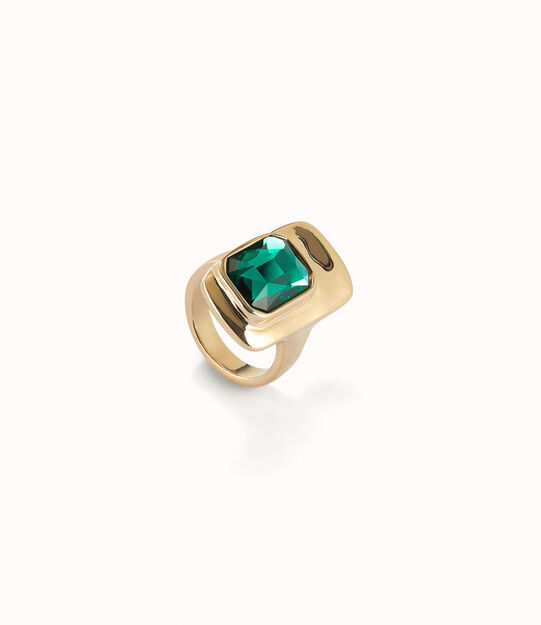 Anello placcato oro 18k con cristallo verde
