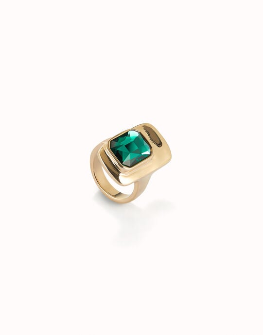 Anillo ba&ntilde;ado en oro 18k con cristal verde