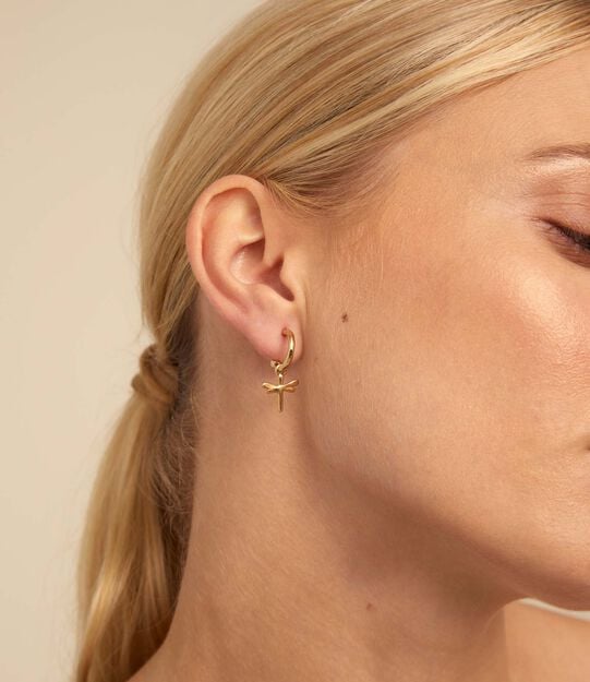 Dragonfly Single Hoop Charm, Golden, large