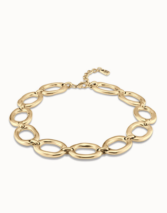 Short oval link chain necklace, Golden, large