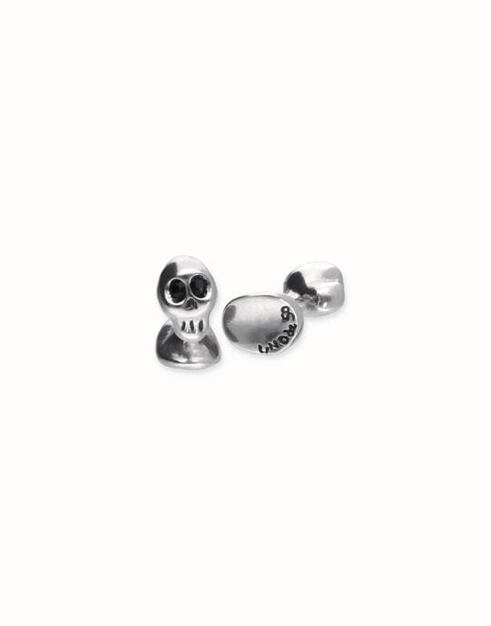 Boutons de manchette plaqu&eacute;s argent avec cristaux &agrave; facette en forme de cr&acirc;ne.