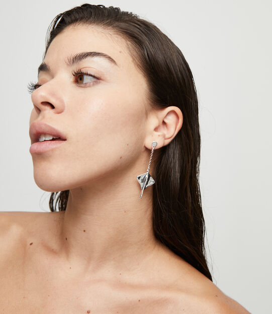 Long sterling silver-plated earrings with topaz and manta ray