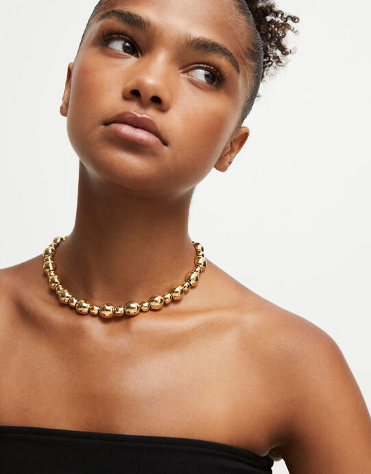 Beaded short necklace, Golden, large