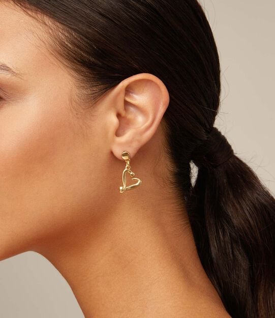 Nailed heart drop earrings, Golden, large