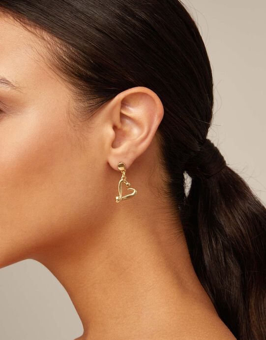 Nailed heart drop earrings, Golden, large