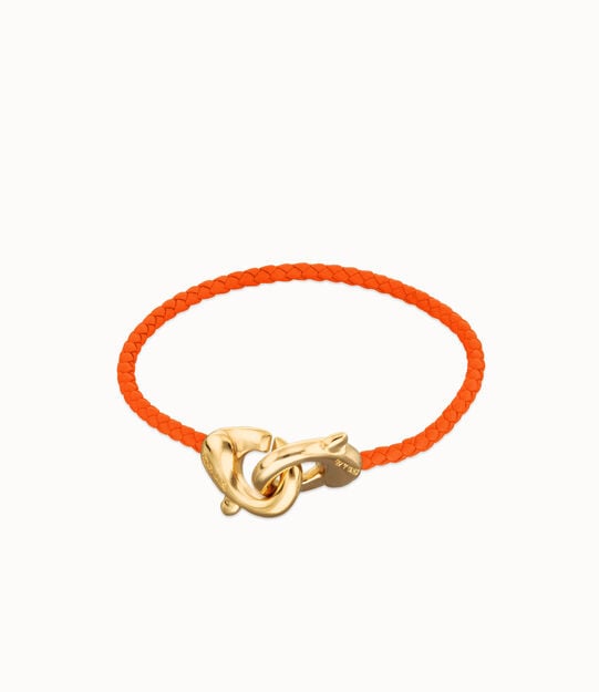 Orange leather bracelet with interlocking carabiner