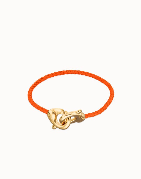Orange leather bracelet with interlocking carabiner