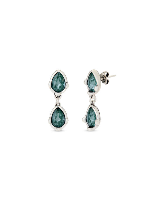 Long  earrings with two green drop-shaped faceted crystals
