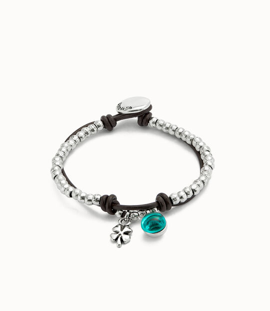 Leather beaded bracelet with green murano glass
