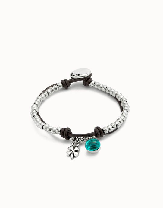 Pulsera de bolas ba&ntilde;adas en plata de ley con cristal de murano verde