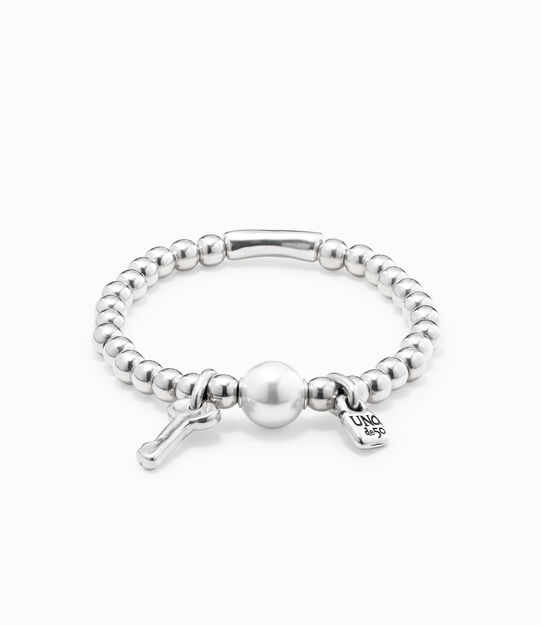 Sterling silver-plated beaded bracelet with a pearl
