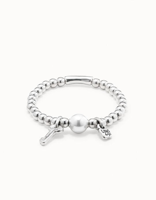 Pulsera r&iacute;gida ba&ntilde;ado en plata de ley con perla mujer
