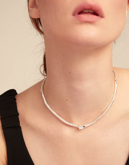 Choker necklace with white cubic zirconia, Silver, large