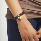 Bracelet in silk thread and brown leather with heart