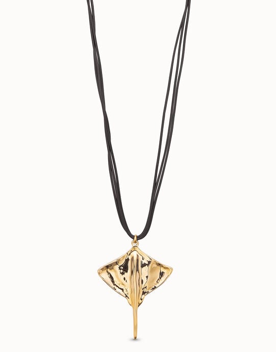 Long leather necklace pendant with manta ray