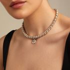 Short beaded chain necklace with padlock charm