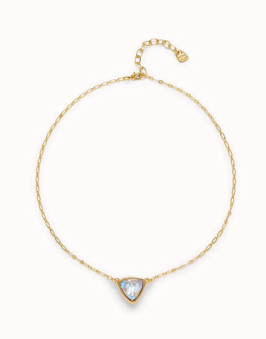 Colgante ba&ntilde;ado en oro 18k de eslabones con triangulo y cristal  multicolor