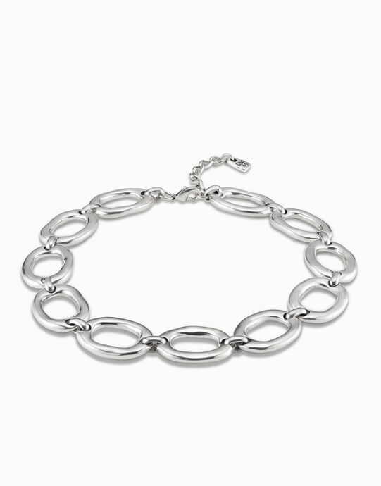 Short oval link chain necklace, Silver, large