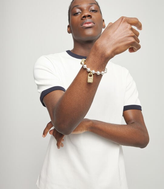 Pulsera de bolas ba&ntilde;ada en plata con cierre y candado ba&ntilde;ado en oro 18k, Multicolor, large