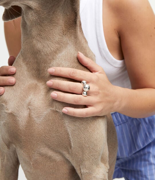 ring with three central beads, Silver, large