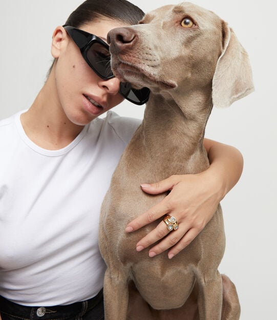 Ring with multicolor crystals, Golden, large