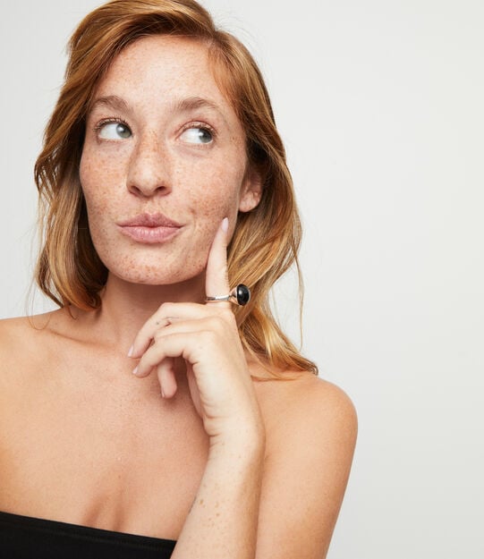 Ring with black murano glass, Silver, large