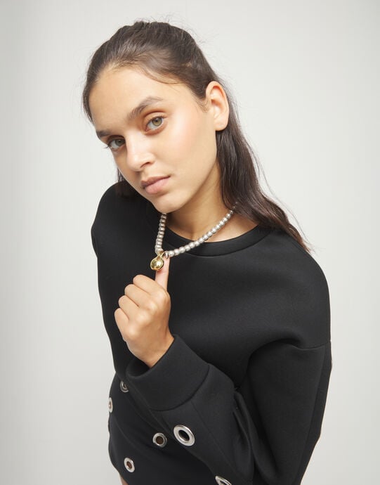 Collar de esferas medianas ba&ntilde;adas en plata de ley y esfera grande en oro 18k, Dorado, large