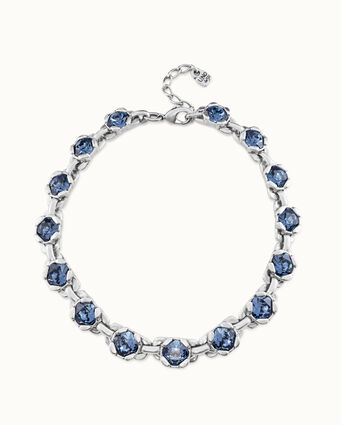 Sterling silver-plated necklace with 16 blue crystals