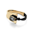 Semi-rigid bracelet with leather and a grey drop-shaped faceted crystal