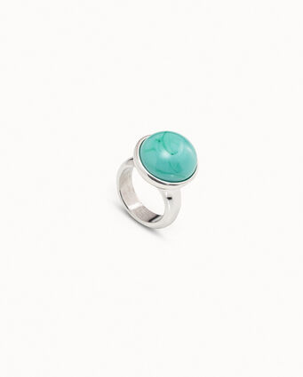 Bague plaquée argent avec verre de Murano ronde turquoise