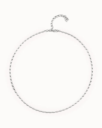 Sterling silver-plated chain with thin oval links and carabiner clasp