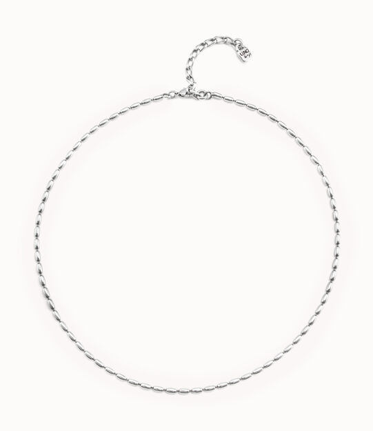 Sterling silver-plated chain with thin oval links and carabiner clasp