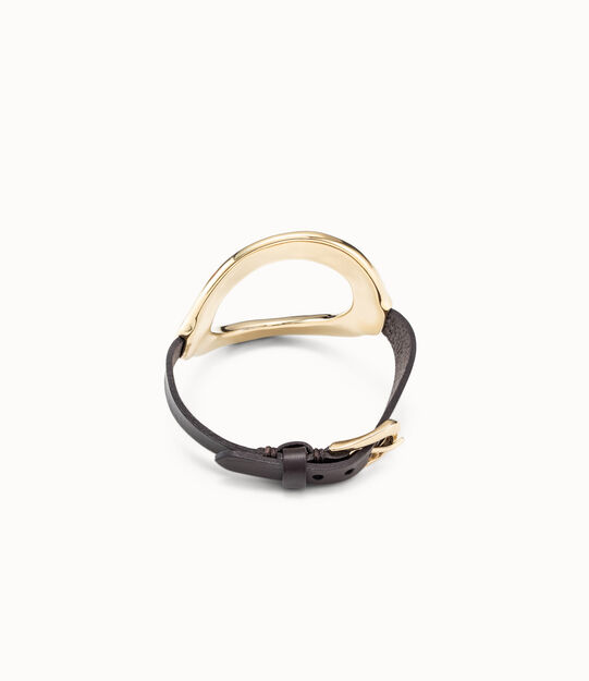 Leather bracelet with a large central oval, Golden, large