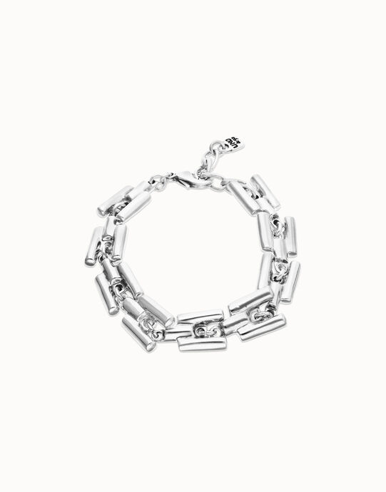 Pulsera de eslabones ba&ntilde;ada en plata de ley con piezas cil&iacute;ndricas
