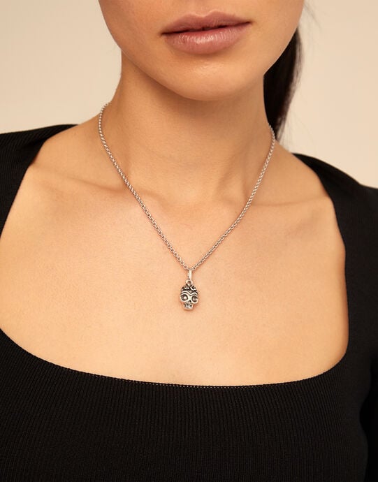 Skull Charm, Silver, large